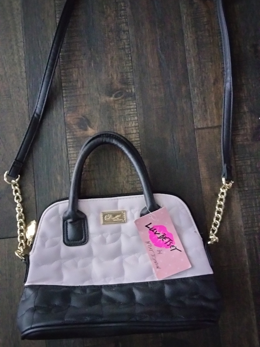 Betsey Johnson White and Black Quilted Crossbody Satchel